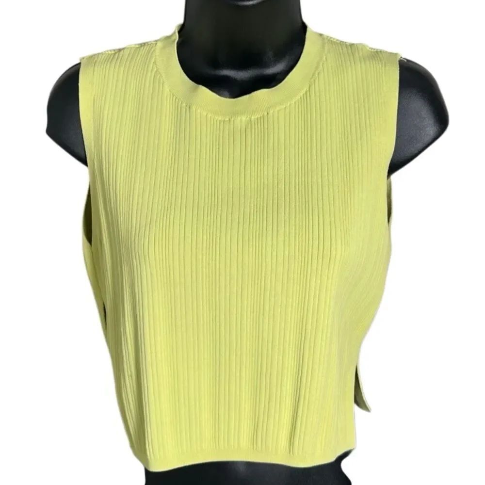 House of Harlow 1960 ribbed Cut-Out Cropped top high neck Lime Green size Medium